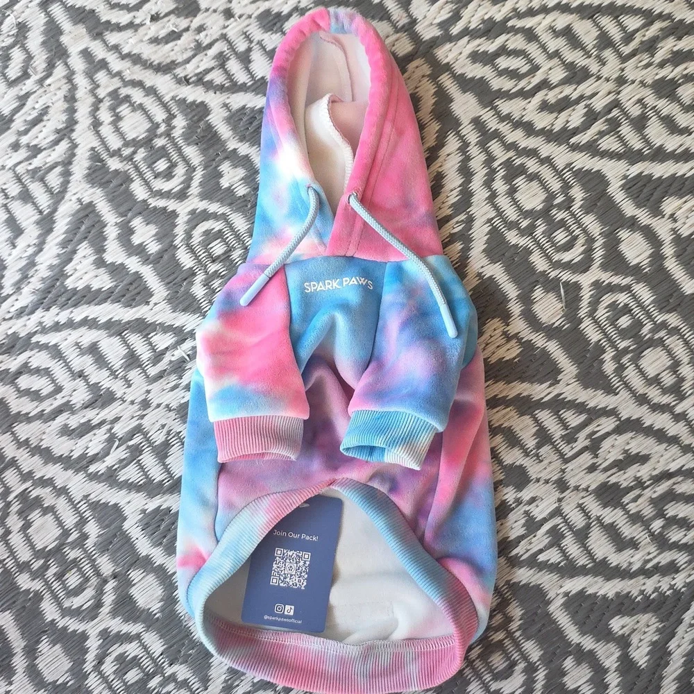NWT Spark Paws Velvet 90's Retro Colorful Tie-Dye Dog Hoodie In Size Med H19 - Picture 3 of 5